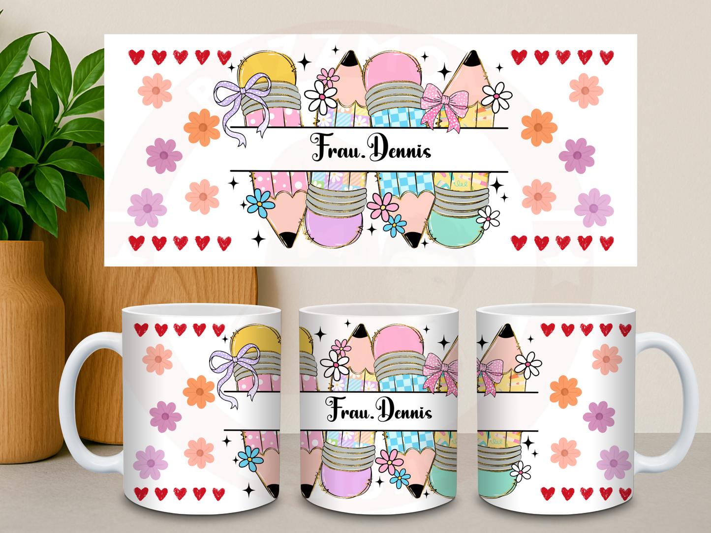 Personalized Teacher Coffee Mug – Cute Pencil Design Mug - 11 oz