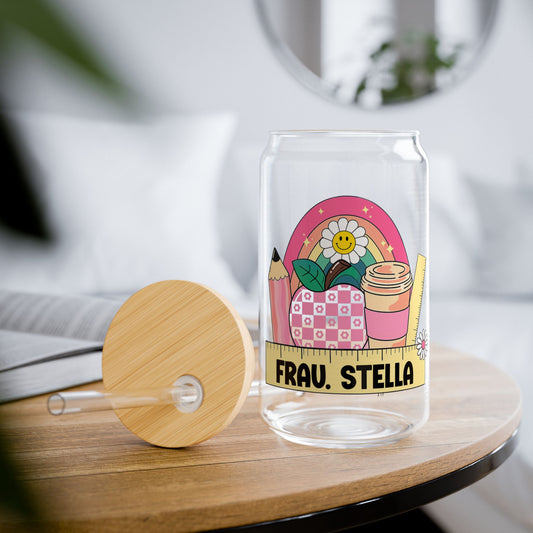 Personalized Teacher Glass Tumbler with Bamboo Lid and Glass Straw