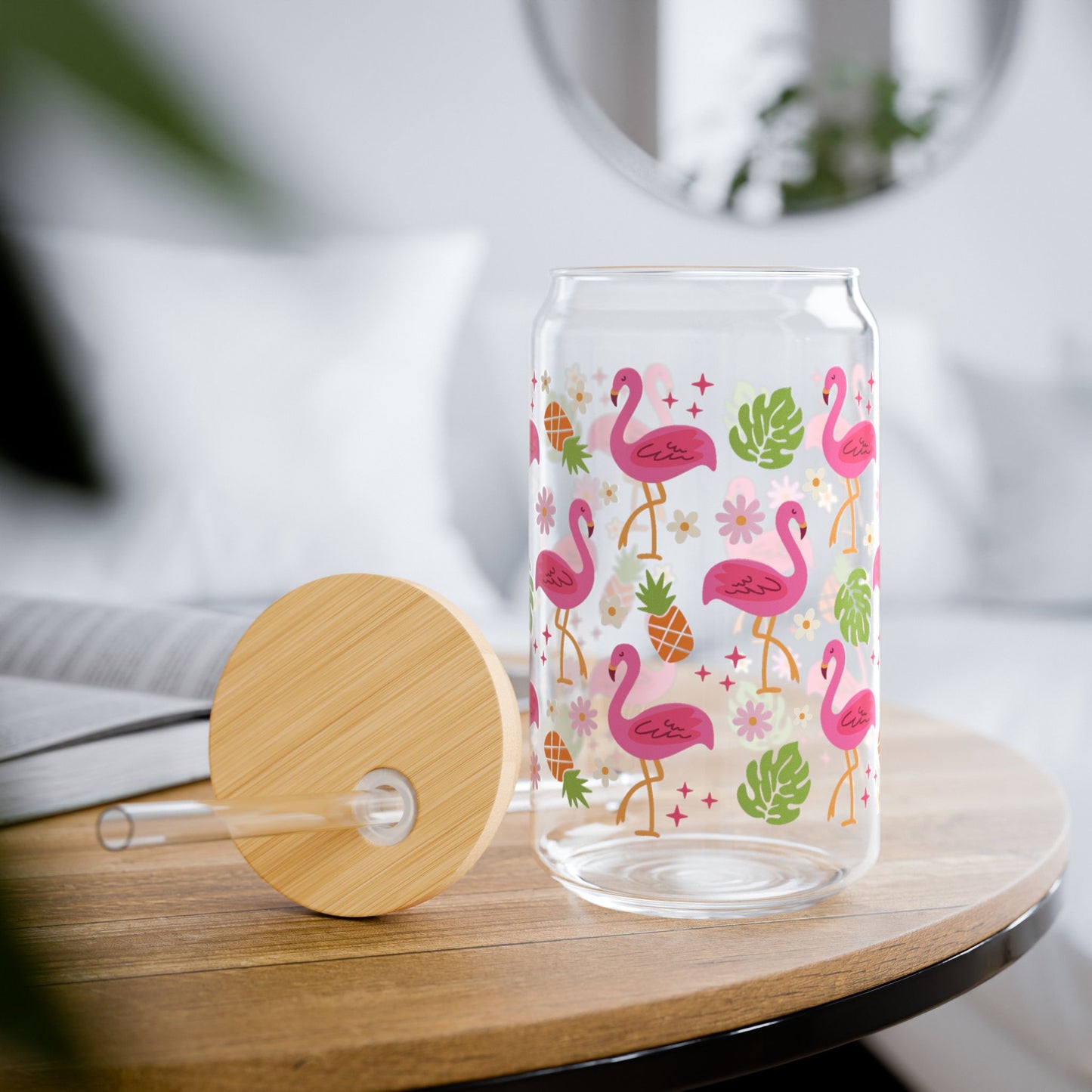 🥤 A Tropical Flamingo Tumbler with Bamboo Lid and Glass Straw