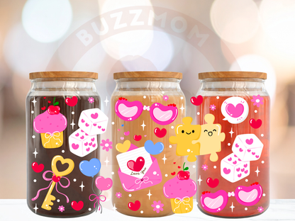 Cute Kawaii Glass Tumbler with Bamboo Lid and Glass Straw