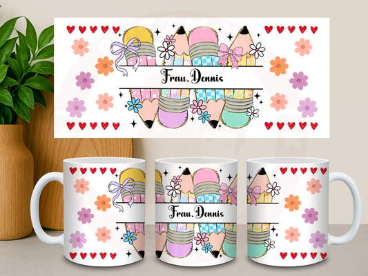 Personalized Teacher Coffee Mug –  Cute Pencil Design Mug - 11 oz