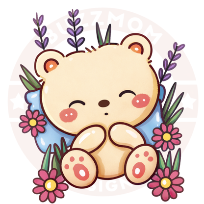 Cute Sleeping Teddy Bear Floral Sweatshirt – Kawaii Cozy Aesthetic Pullover🧸