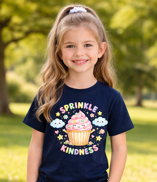 “Sprinkle Kindness” Cute Cupcake T-Shirt – Soft Kids Graphic Tee