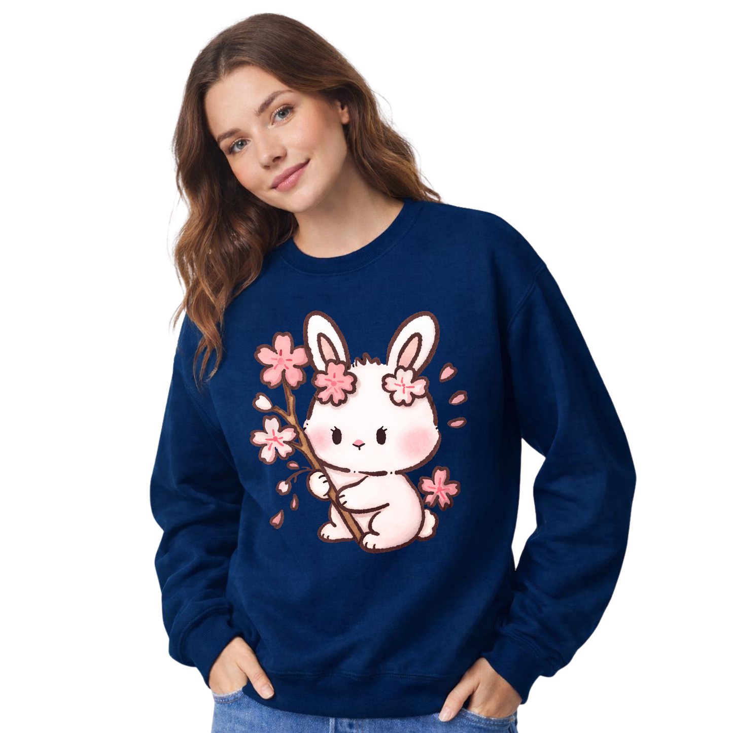 Cute Sakura Bunny Sweatshirt – Kawaii Cherry Blossom Rabbit Crewneck