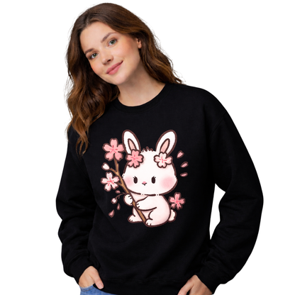 Cute Sakura Bunny Sweatshirt – Kawaii Cherry Blossom Rabbit Crewneck