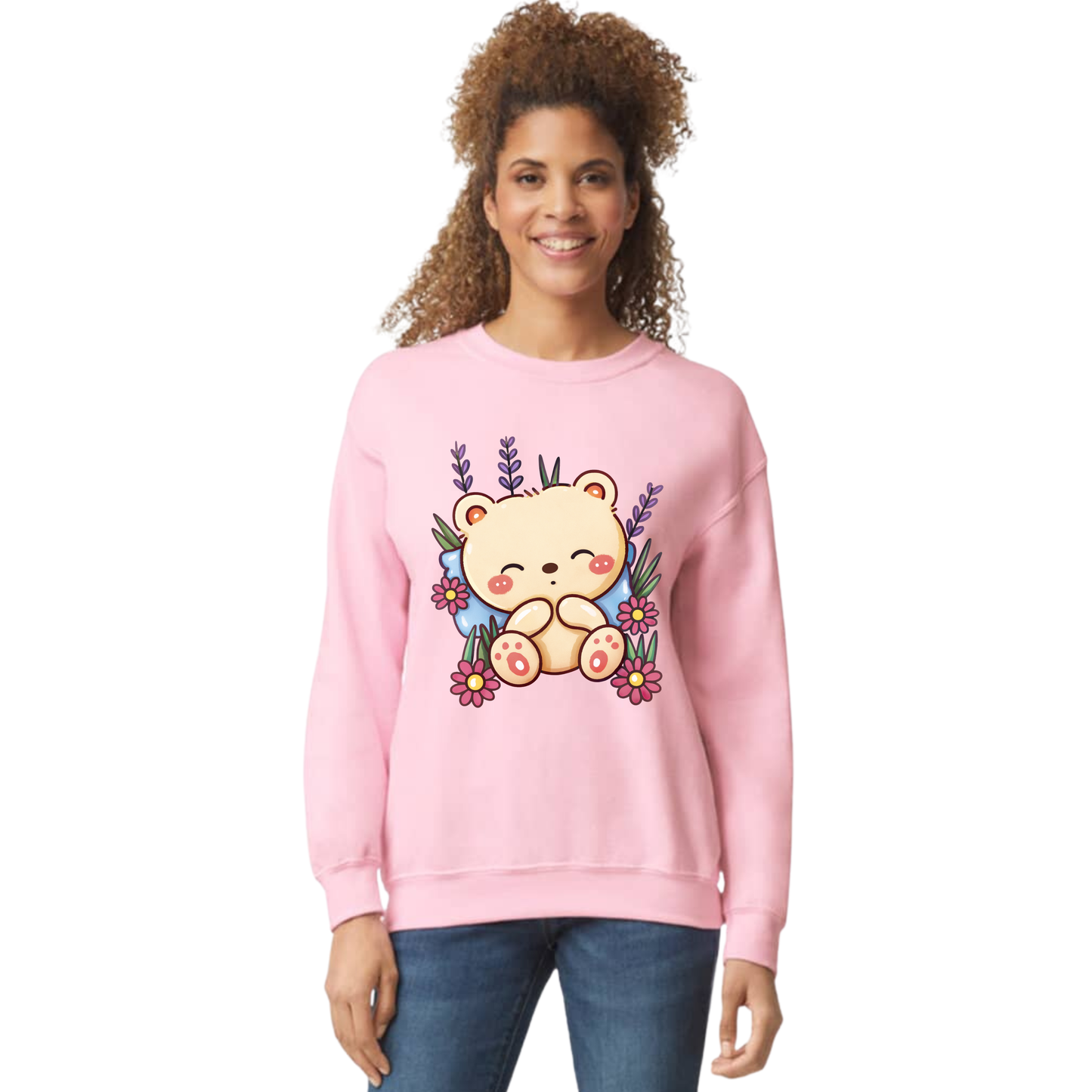 Cute Sleeping Teddy Bear Floral Sweatshirt – Kawaii Cozy Aesthetic Pullover🧸