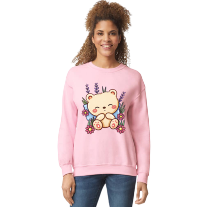 Cute Sleeping Teddy Bear Floral Sweatshirt – Kawaii Cozy Aesthetic Pullover🧸